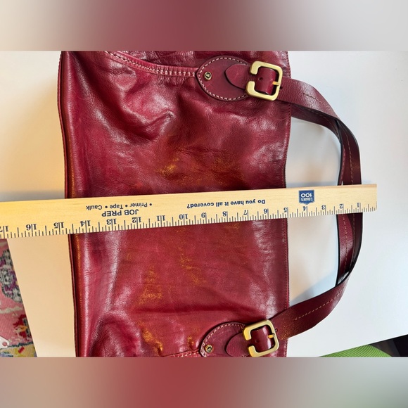 Vintage Frye leather zip tote satchel cherry red leather boho - Picture 6 of 16